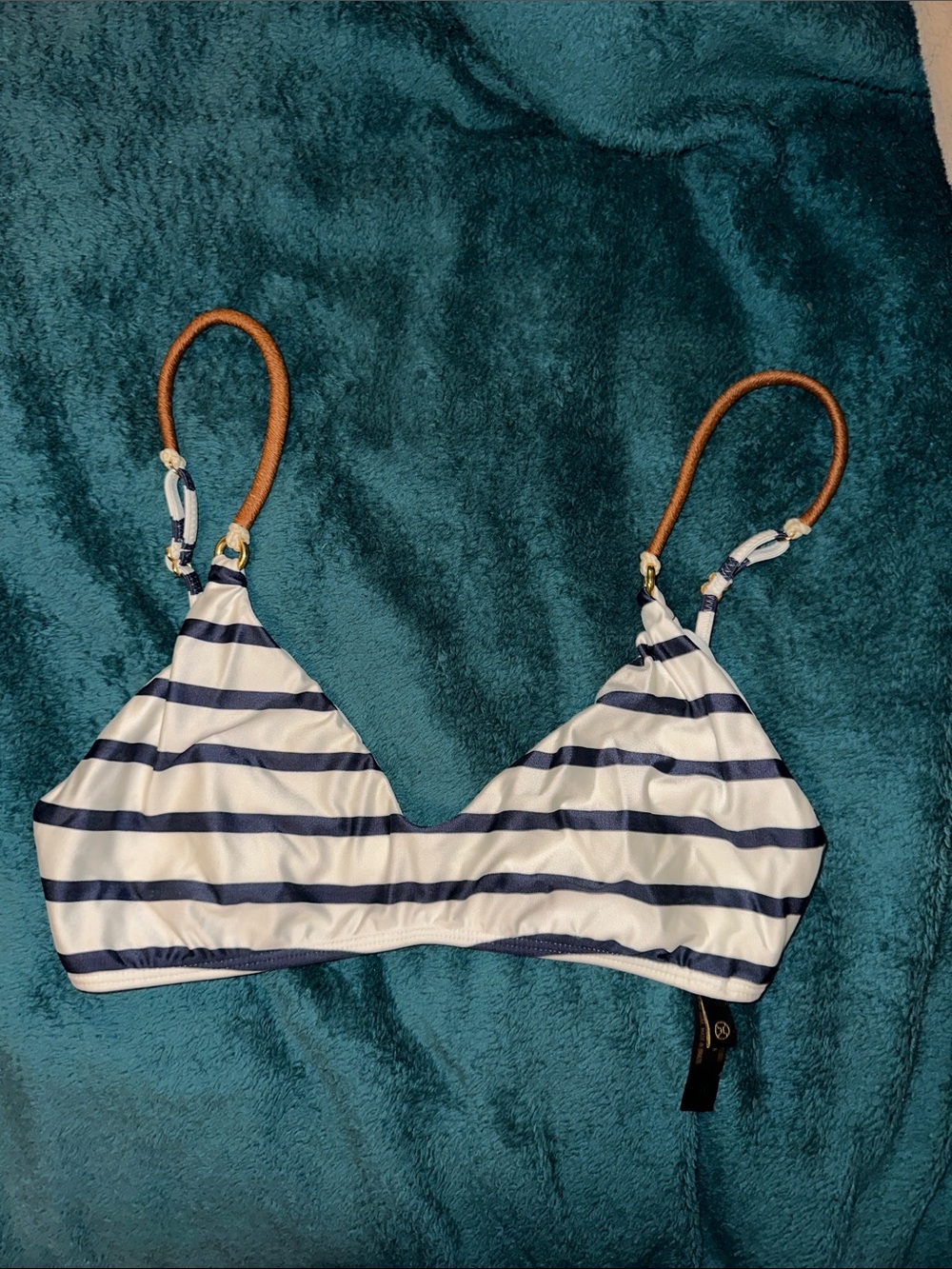 Striped Navy and White Triangle Bikini Top - Women Swim
